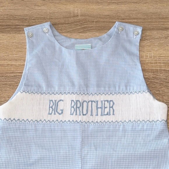 Southern Sunshine Big Brother Smocked Light Blue Gingham Jon Jon Size 3 - Picture 2 of 8